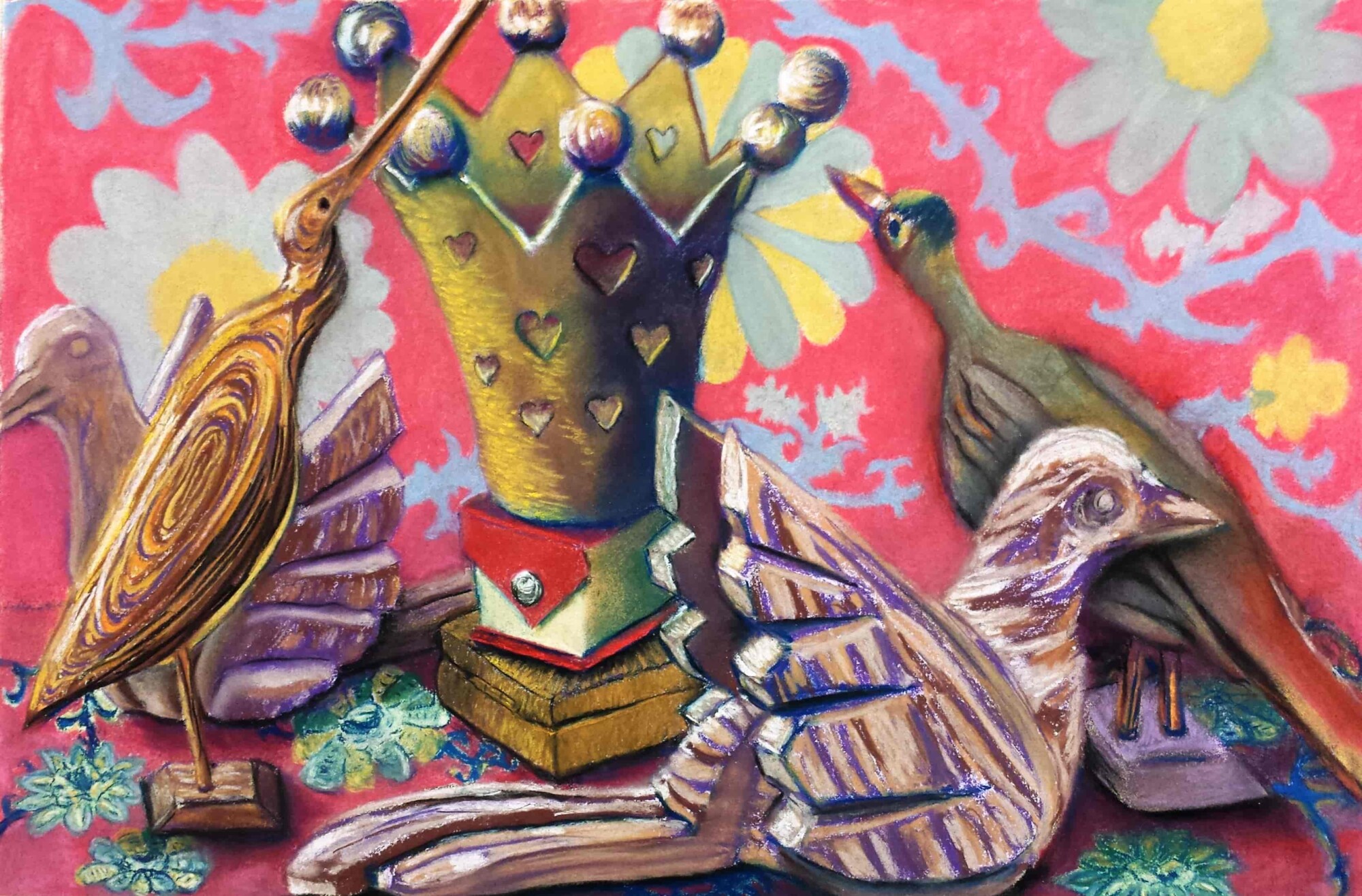 Painting of birds and a crown